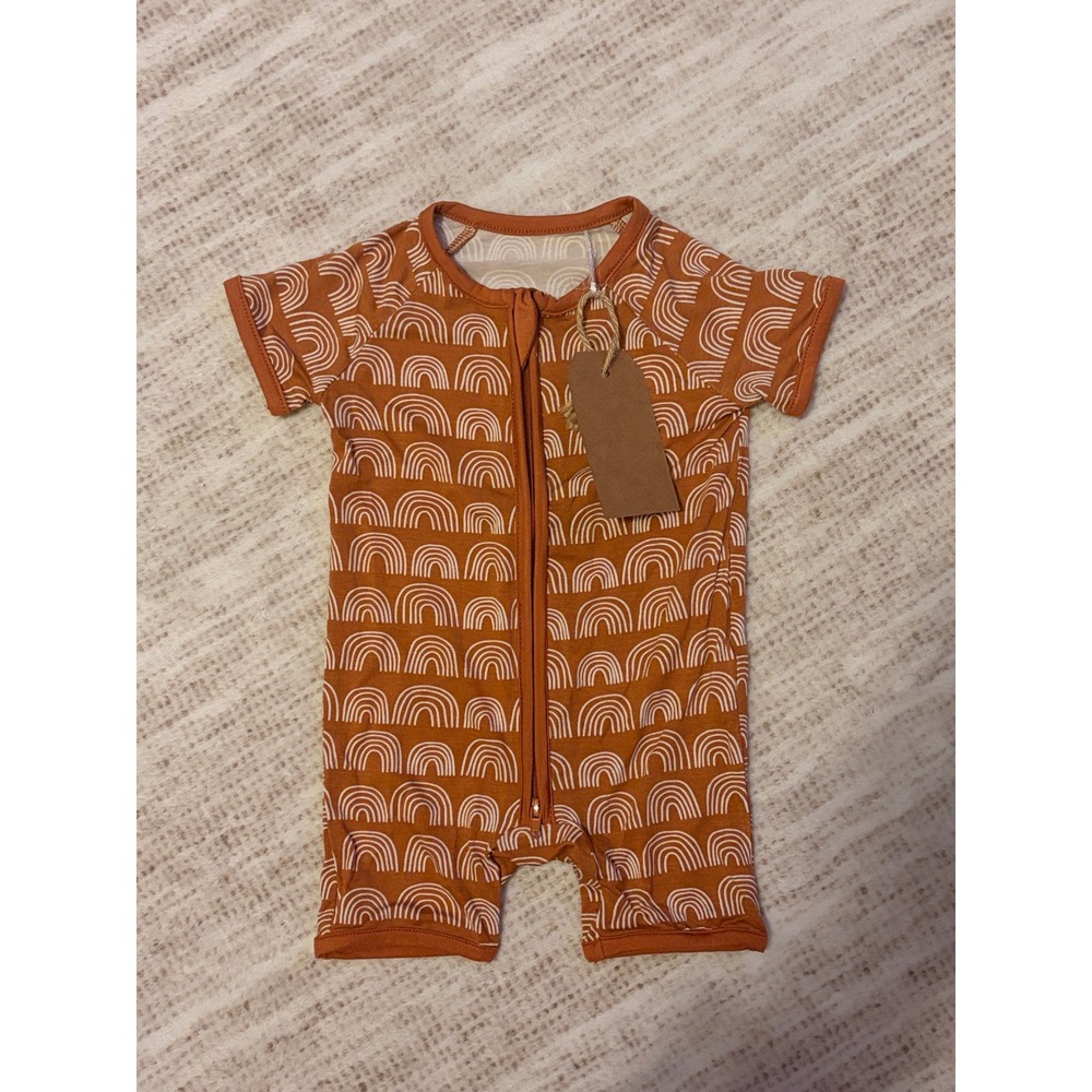 Rust Rainbow Short Sleeve Zip Baby Romper Shortie 6-12M Terracotta Boho
